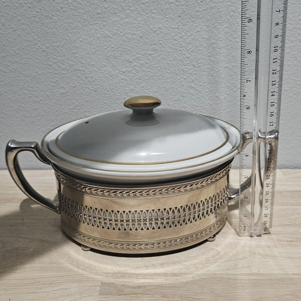 Silver Plate Casserole Server with Hall Pottery Liner and Lid Vintage